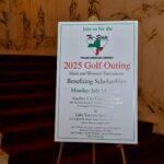 2025 Golf Outing benefiting scholarships sign on an easel